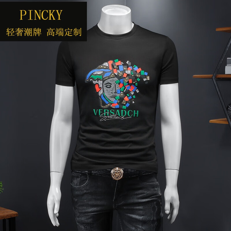 盼奇（pincky）意大利风潮牌定制年新款短袖恤黑色 黑色 M