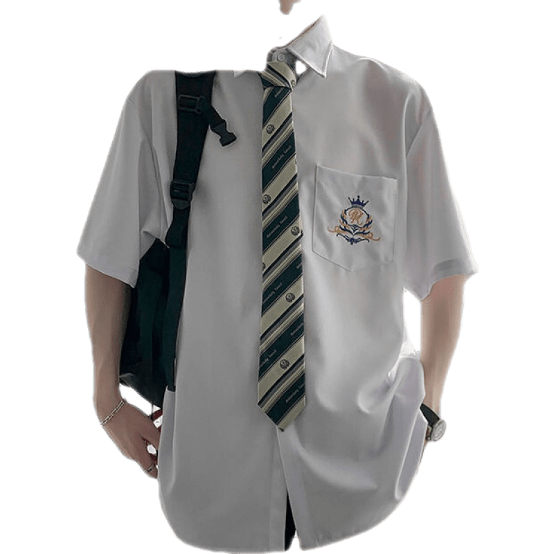 南笙范dk制服高中男女刺繡白襯衫短袖畢業(yè)照領(lǐng)帶班服學(xué)生團體jk學(xué)院風(fēng) Q28【襯衫+領(lǐng)帶+西褲】 M （適合90-115斤）