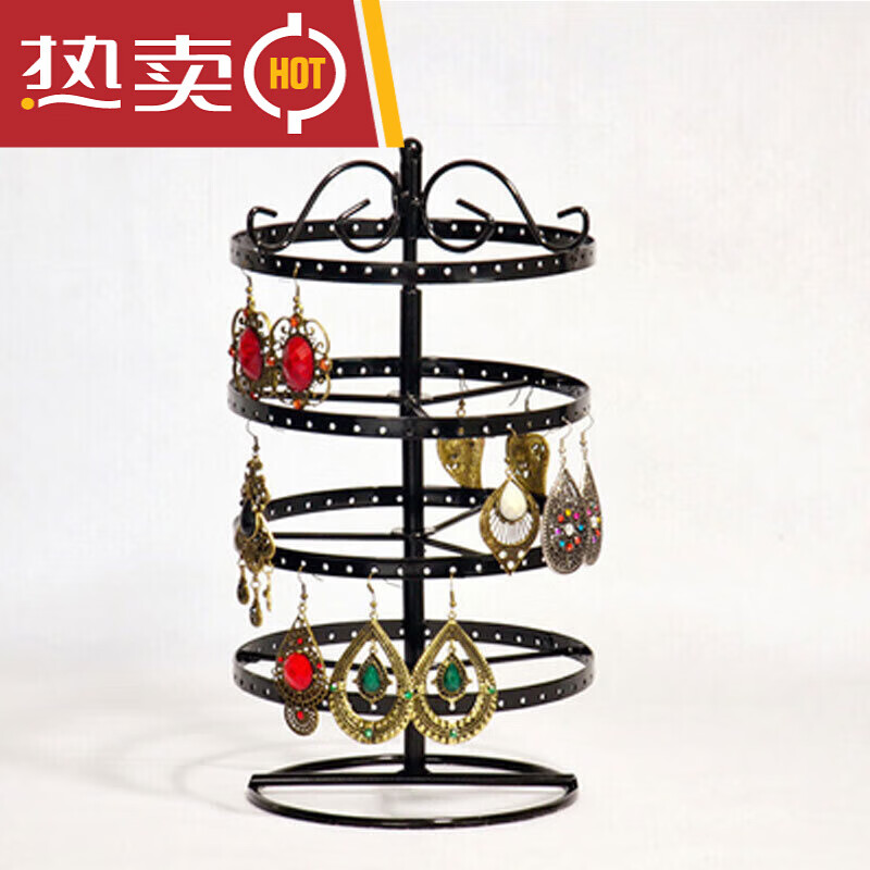 欧式铁艺悬挂耳环架子展示架摆饰品首饰盒旋转挂架耳钉耳饰项链家 黑