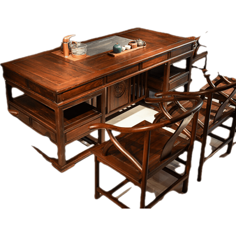一舍 非国标红木东非酸枝(学名:古夷苏木)茶桌椅组合新中式禅意茶台和茶桌功夫茶几桌茶室办公一体桌 2M茶桌+1主人椅+5圈椅