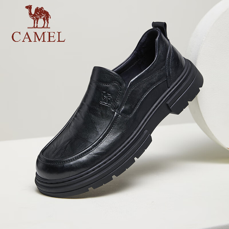 骆驼（CAMEL）新品商务舒适乐福鞋男士爸爸套脚休闲皮鞋 G14A155635 黑色 41