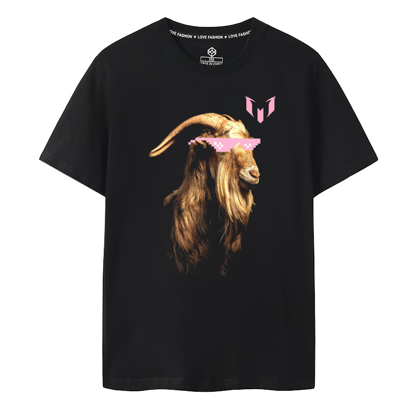 傲禧梅西山羊墨镜goat短袖t恤迈阿密国际纪念衫10号纯棉半袖黑色m