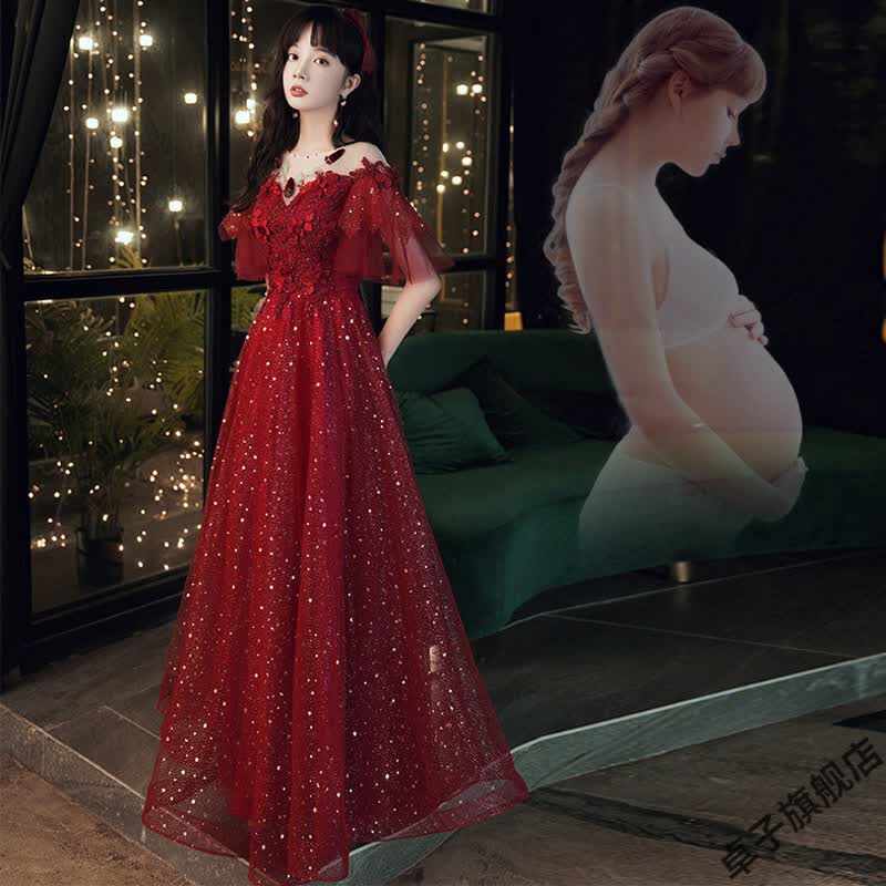 孕妇订婚礼服小个子敬酒服新娘酒红色连衣裙感夏季结婚晚裙女 孕妇酒红色长款 L属于什么档次？