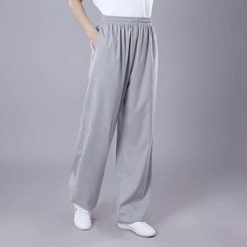 太極褲麻男女春秋夏季棉麻高端練功燈籠褲功夫武術(shù)側(cè)兜太極服 灰色側(cè)兜款 XL