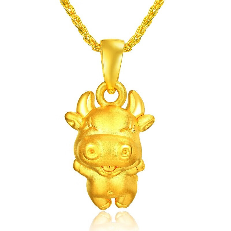 喜墘御生肖牛黄金吊坠 十二生肖牛999足金福牛挂坠男女款 小牛黄金