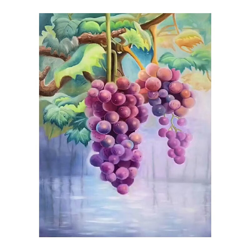 方楚定制手绘装饰挂画新中式紫气东来手绘油画客厅玄关水果葡萄挂画
