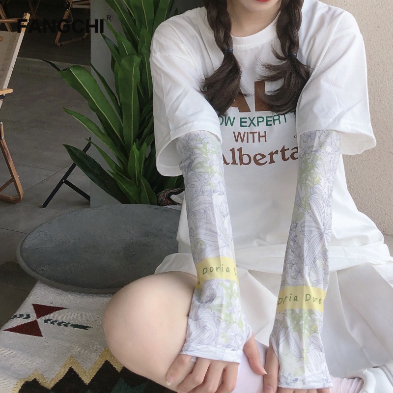 fangchi 【2双】冰爽防晒冰袖防遮阳臂套小清新风格骑车外出开车袖套