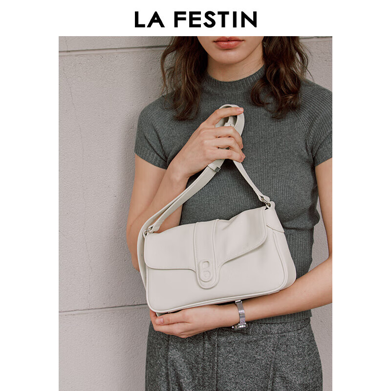 拉菲斯汀（La Festin）糯糯包2025新款包包时尚单肩斜挎包女头层牛皮腋下小方包 622016 椰奶白