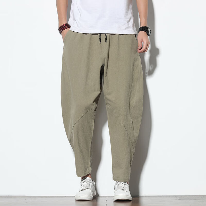 男罗卜库萝卜哈轮库中国风休闲长裤春秋夏新款潮流棉 卡其色h15卡其 m