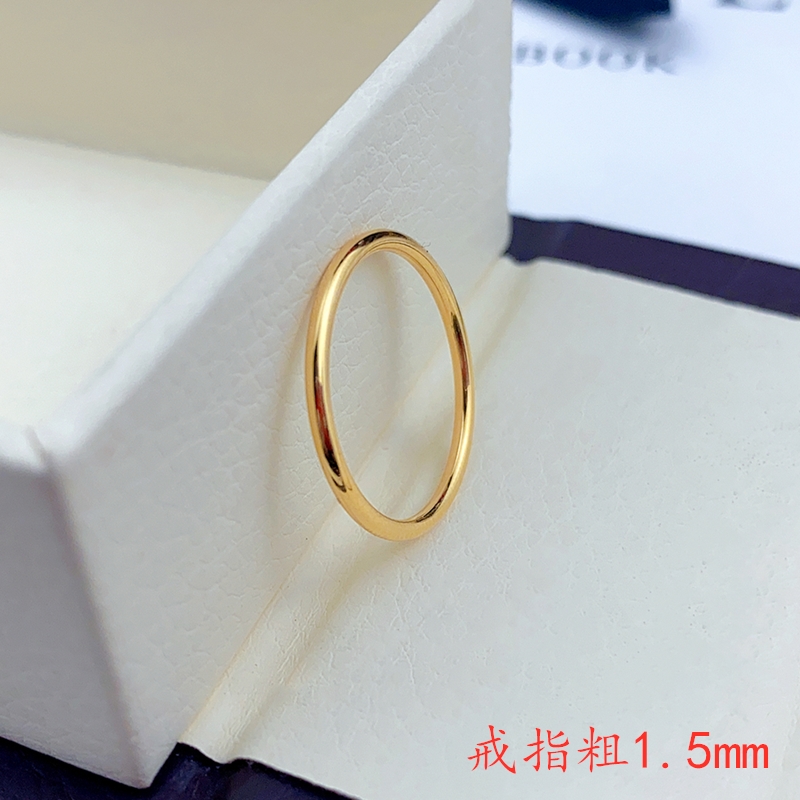 简约素圈戒指女食指钛钢不掉侣尾戒女小指小众刻字 金色6号