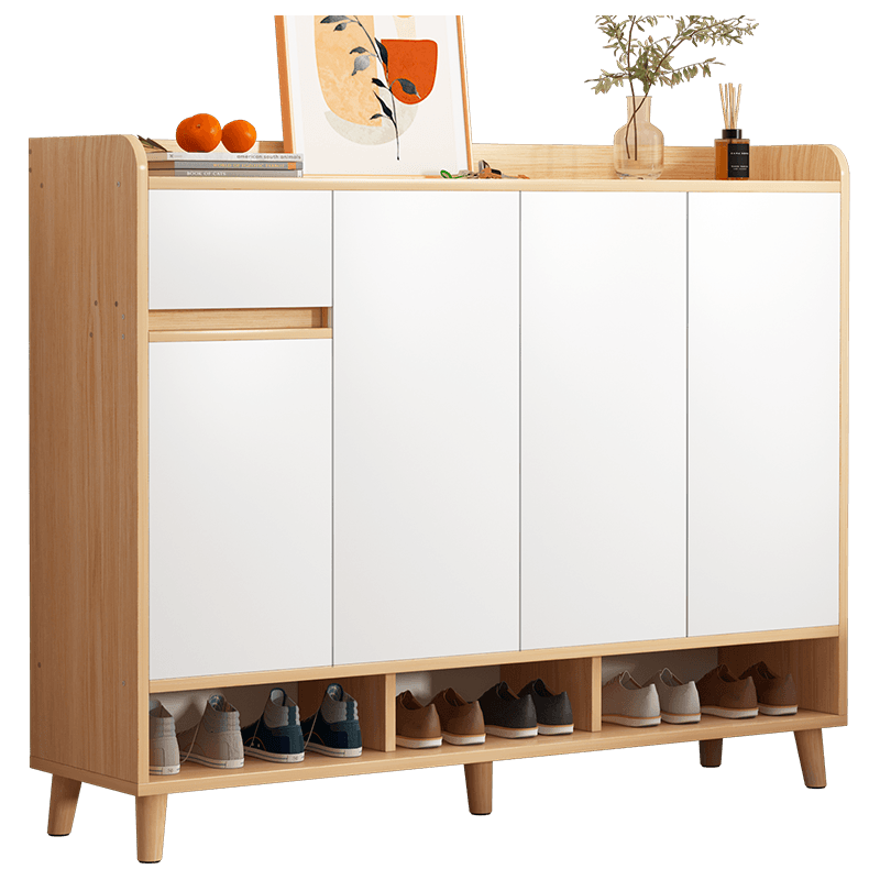 左印 门口鞋柜玄关柜简易家用收纳防尘网红实木腿简约木色/白色收纳柜门外鞋柜子 【四门一抽】橡木色(120*32*100)