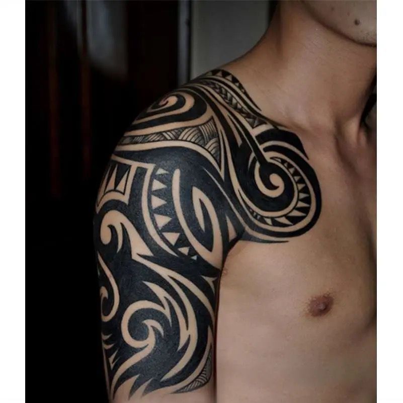 半甲个性色黑纹身贴防水男胸前大臂大图贴纸花臂逼真 h001图腾半甲 2