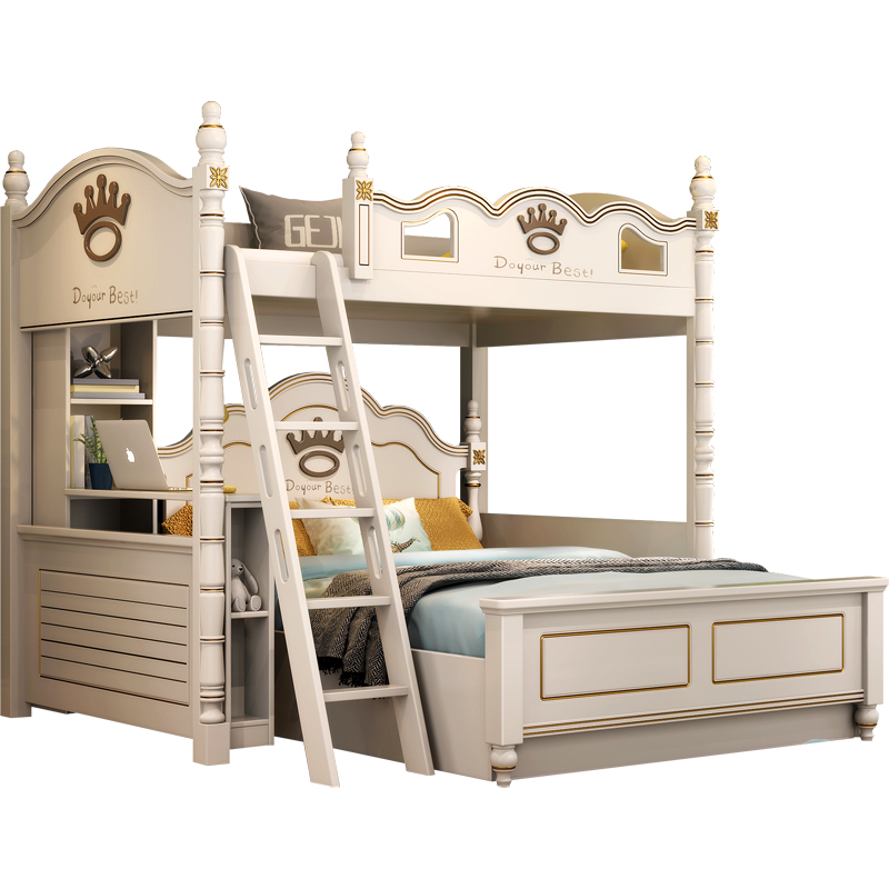 格杰 儿童床 交错式上下双层床上下铺实木错位型高低床带书桌1.5米子母床1.8米 上铺+书桌+1.5米储物床+爬梯 1200*1900mm