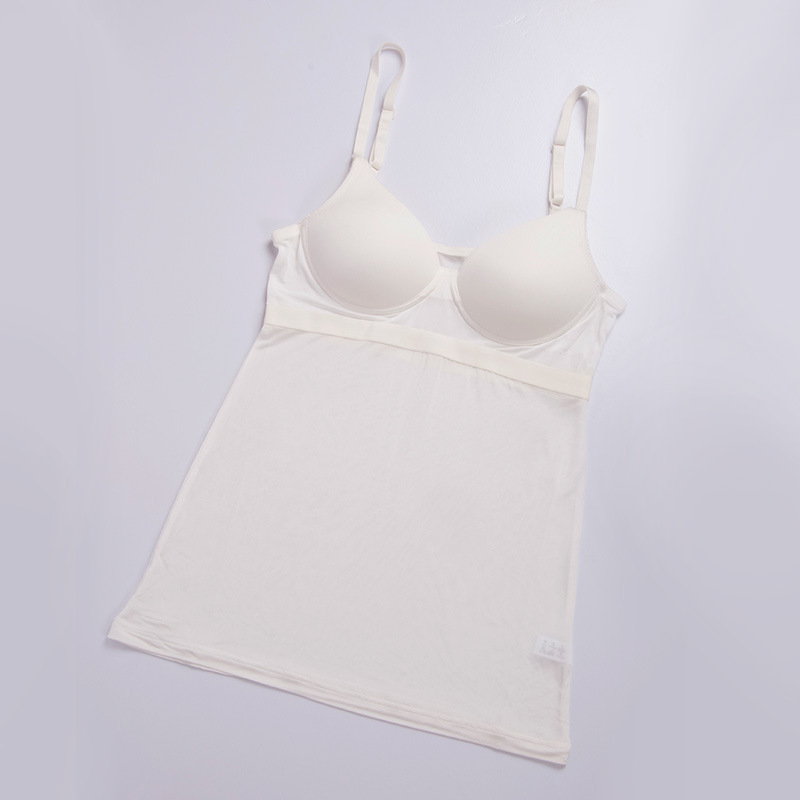 茹萱乐 桑蚕丝睡眠文胸吊带一体真丝背心式无钢圈打底内衣 白色 m