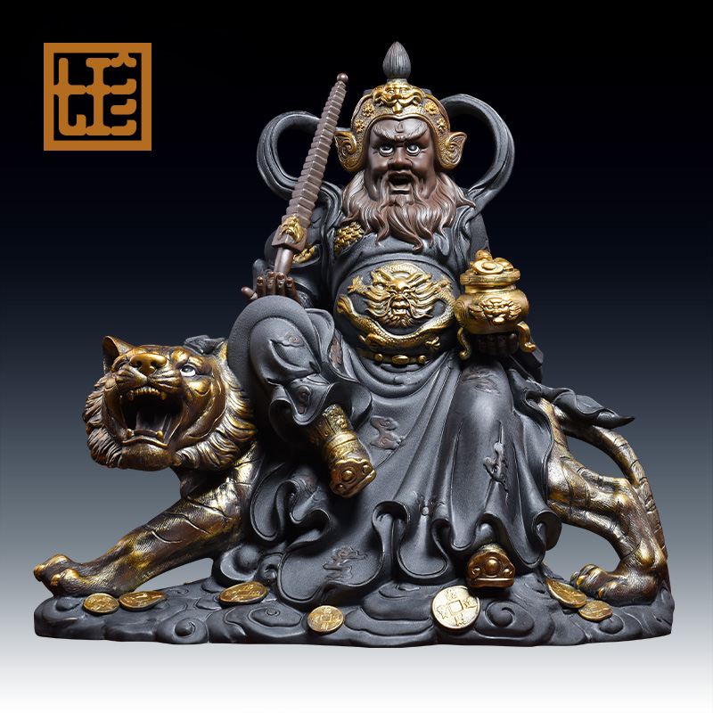 七珍陶瓷武财神赵公明骑虎神像大号家用供奉五路正财神爷招财摆件 武