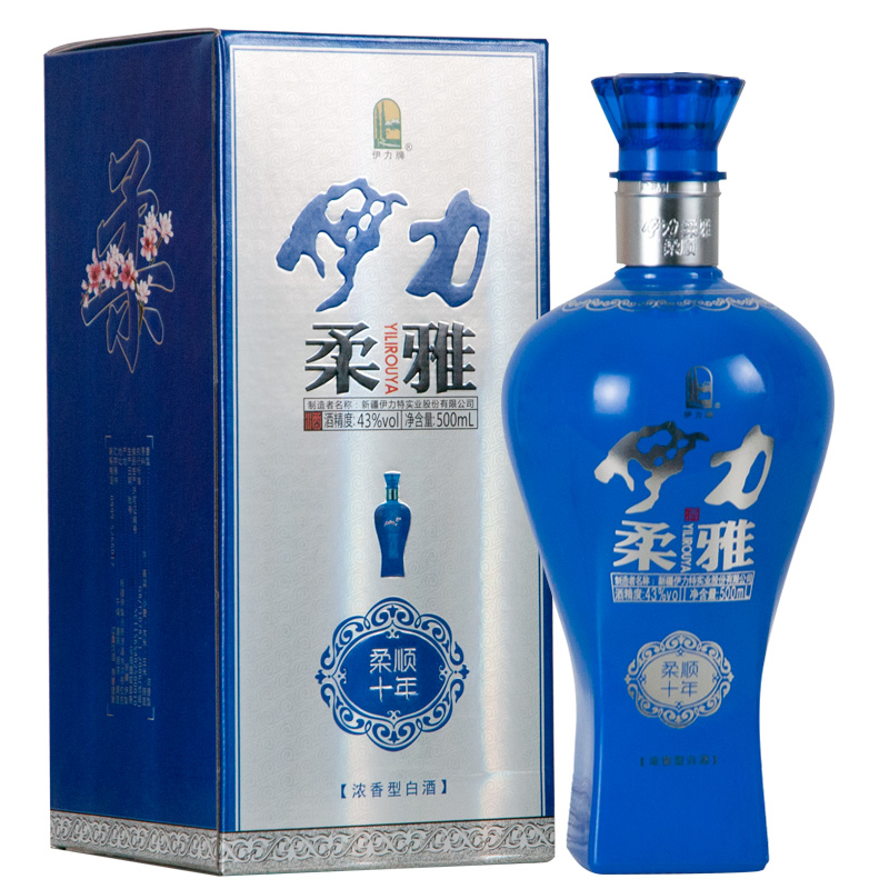 新疆酒 伊力特 柔雅柔顺十年 43度浓香型白酒礼盒 单支装  500ml