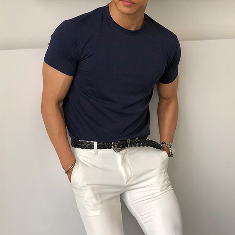 我是大卫出游季穿搭夏黑色正肩短袖男士夏季韩版基础款t恤休闲高级感上衣 黑色 L