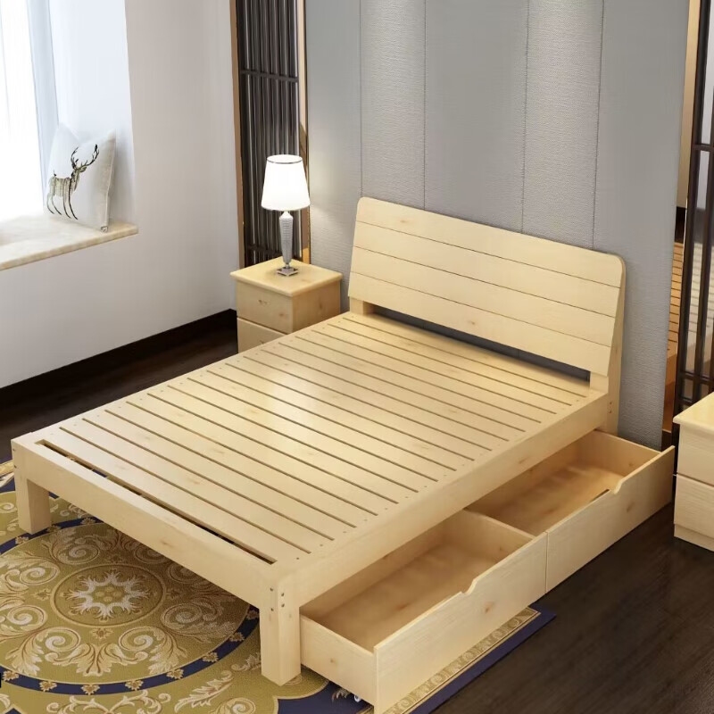 35m简易床出租房用1米5无漆 实木床30厘米高 1000*1900 x 框架结构