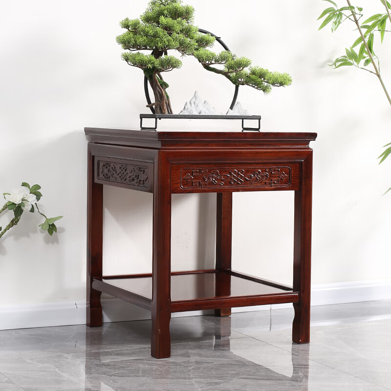 永踏抽屉款实木花架鱼缸架茶几边几盆景架摆件桌工艺品奇石茶桌新中式