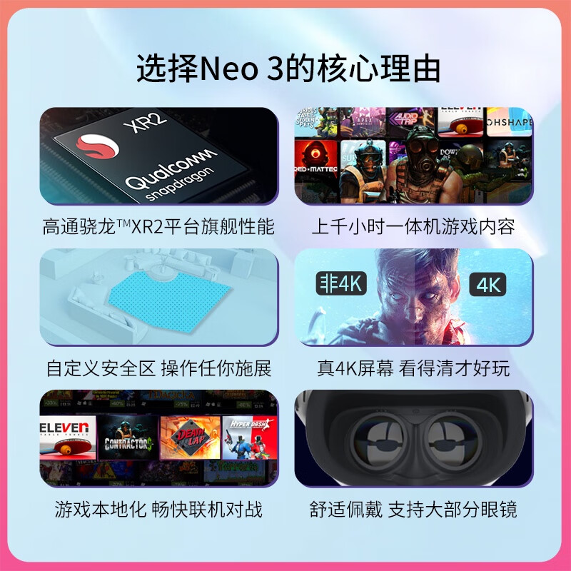 Pico 【七仓发次日达】 Neo3 VR眼镜一体机vr体感游戏机智能眼镜3d头盔 先锋版骁龙XR2 Neo 3 256G先锋版