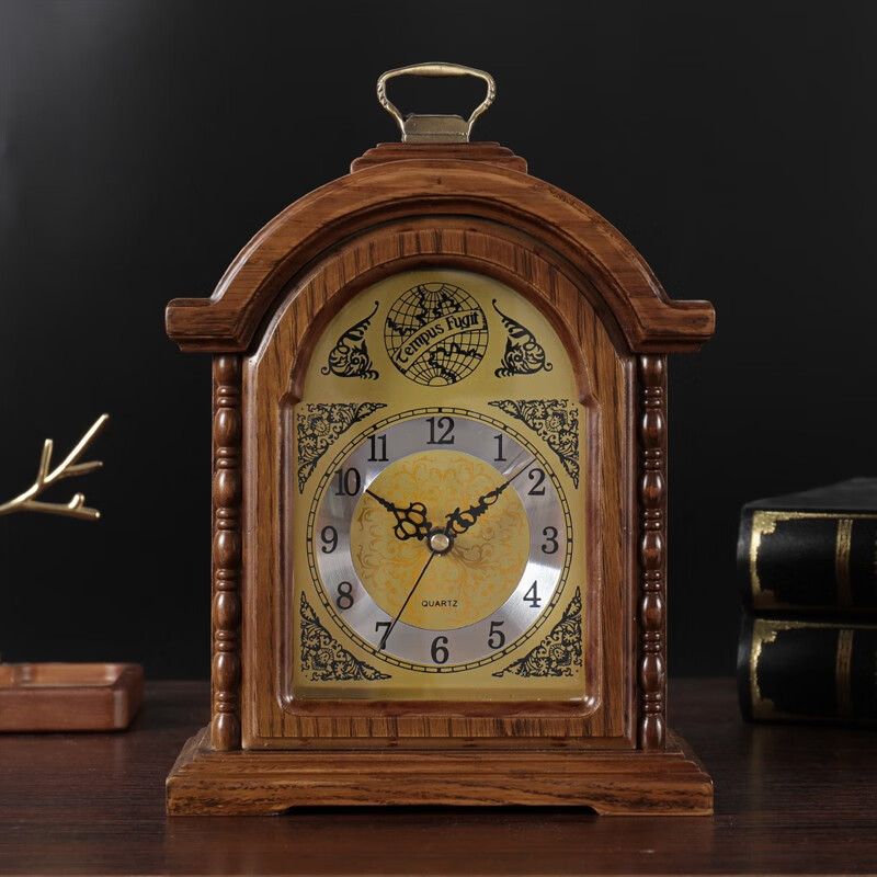 汉时(hense) 复古实木座钟创意客厅台钟坐钟古典石英钟表hd271 红橡木