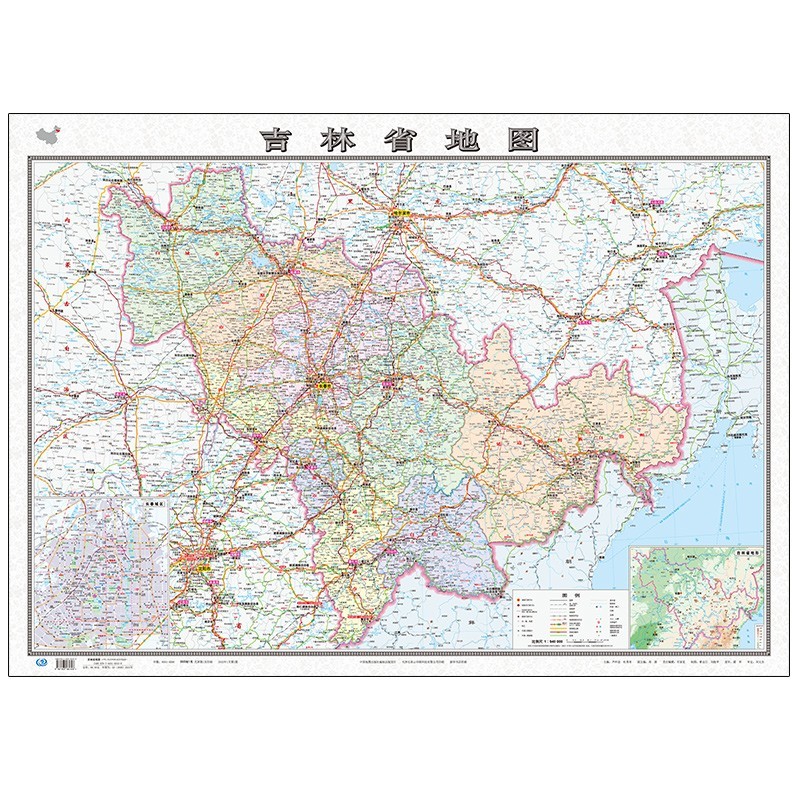 2022年 吉林省地图 约1.1*0.8米 政区交通地形图 不带挂杆