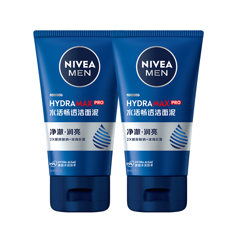 妮维雅(NIVEA)男士水活多效洁面乳100g 双支套装(洗面奶 护肤化妆品)