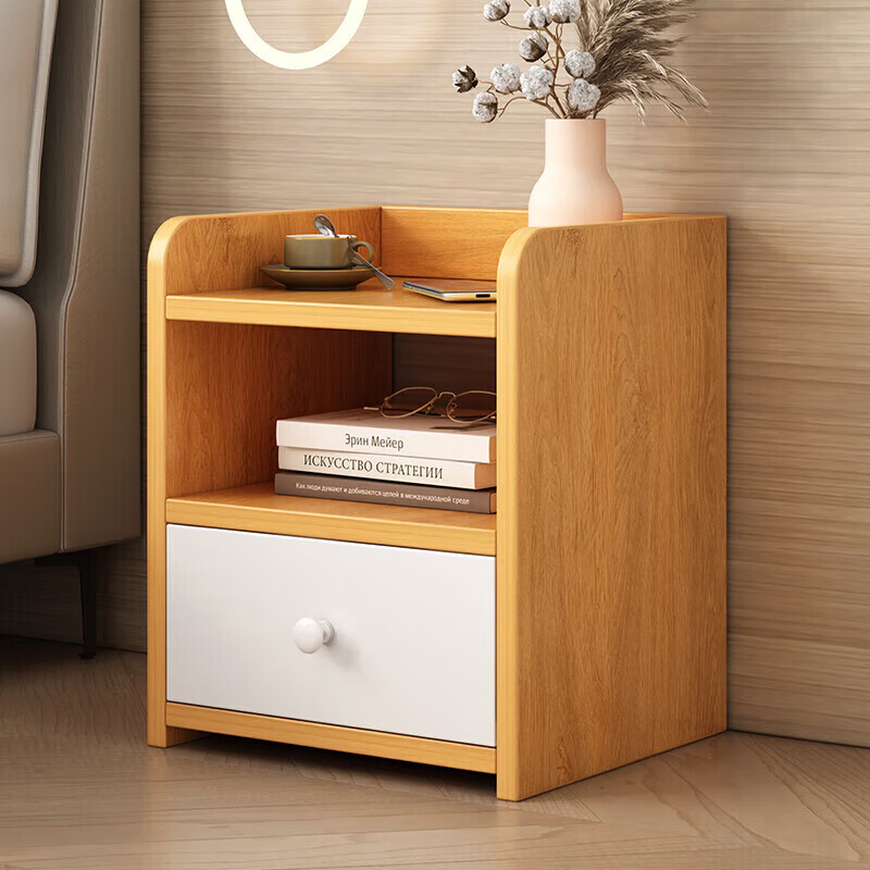 小匠材床头柜卧室小型柜子现代简约储物收纳柜床边柜橡木暖白色单抽