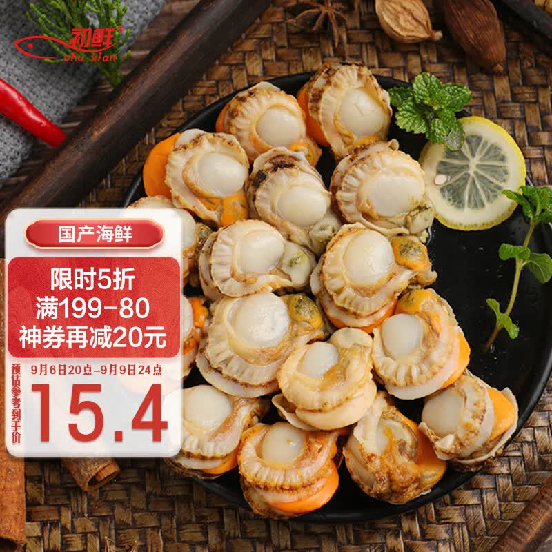 初鲜大号冷冻带黄扇贝肉400g 约30-50颗扇贝 烧烤食材 国产海鲜使用感如何?