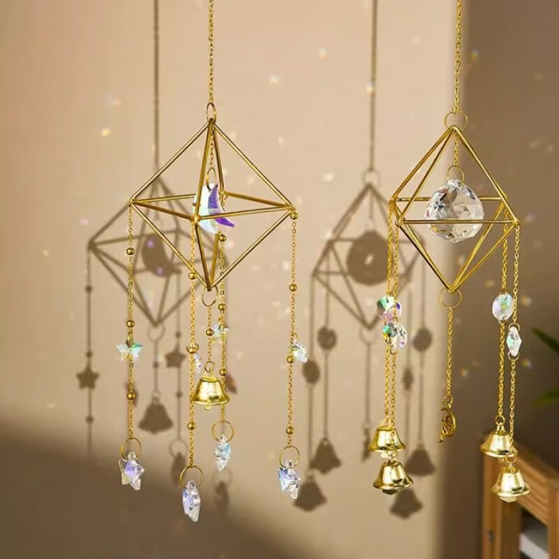 水晶风铃挂饰森系捕梦网菱形挂坠阳光捕手创意玩具 星月水晶风铃 贺卡