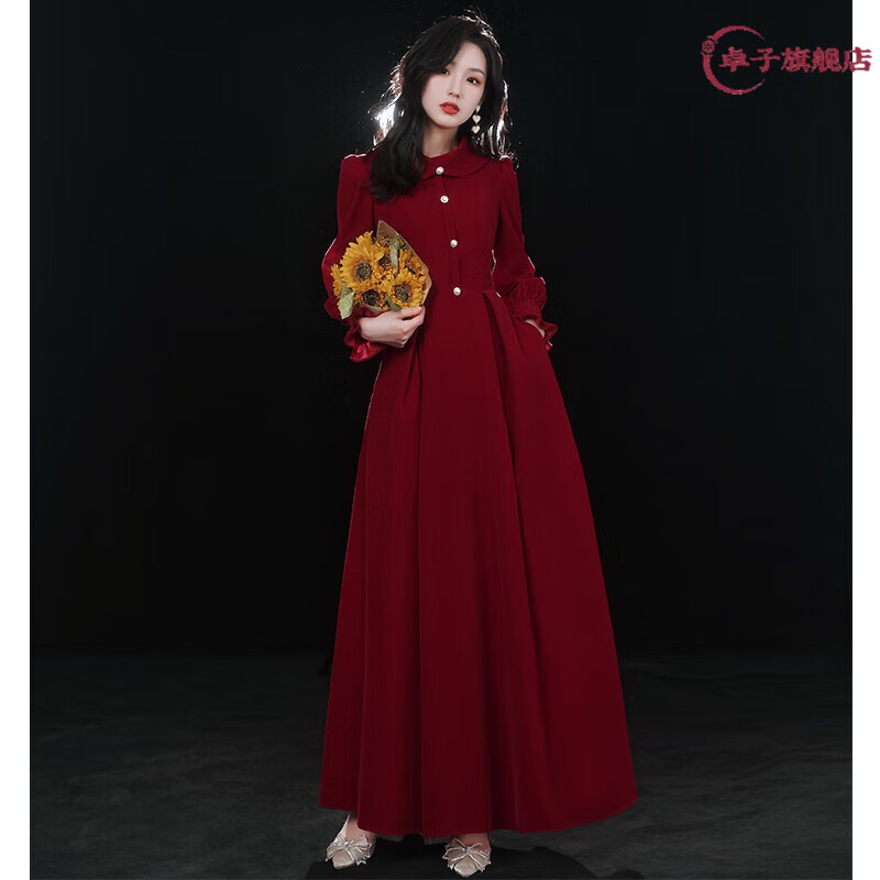 沐怡佳涵回门服新娘平时可穿 丝绒敬酒服新娘2023新款酒红色结婚礼服平时 酒红色 XXL属于什么档次？