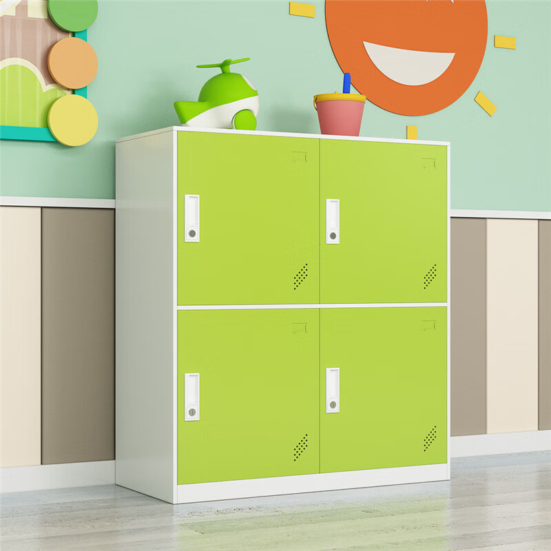 新款学生书包柜钢制彩色多门储物柜更衣柜员工柜矮柜鞋柜六门 绿色