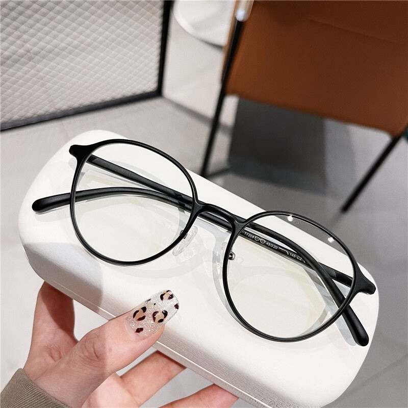 erilles轻细边7g单框素颜可配高度近视眼镜框女圆行网红复古蓝光 砂黑