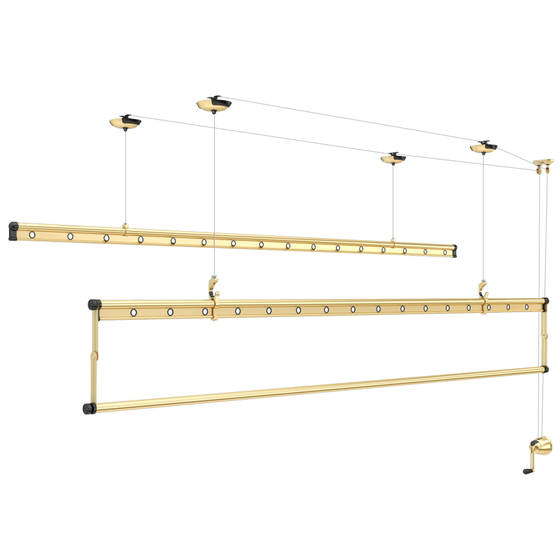 好太太晾衣架升降手摇加厚三杆式晒衣架阳台手摇多功能晒被晒衣杆家用挂衣架晾衣服架 D-1019S 金色2.4米+无衣架+保修三年