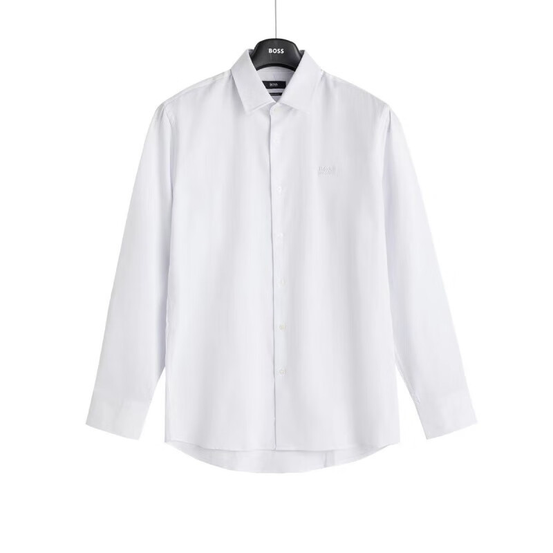 boss通勤男士衬衫商务百搭男装长袖修身纯棉衬衣免烫 白色 14r(135斤