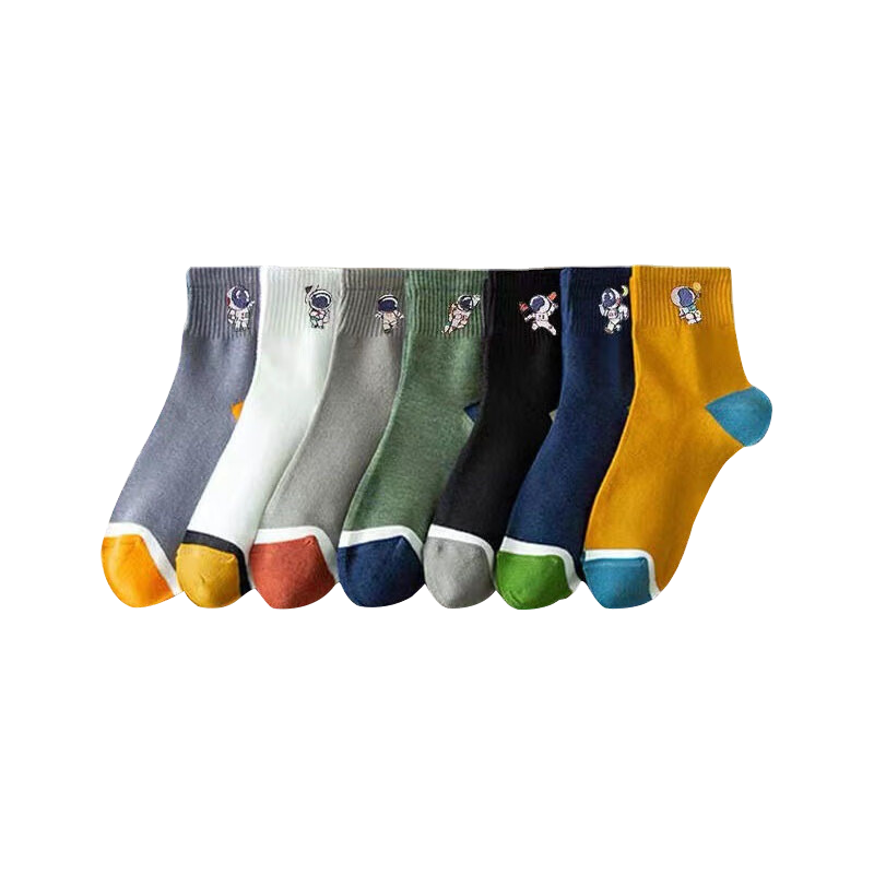 米大爷【7双】袜子男春秋季中筒袜男士休闲透气百搭潮流长袜子 中筒男袜混色 7双 均码