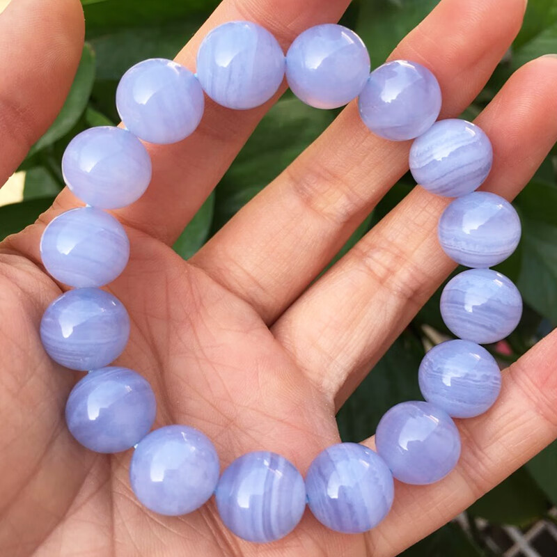 一北 蓝纹玛瑙手链 紫玛瑙水晶手串 时尚流行饰品男女款饰品单圈 8