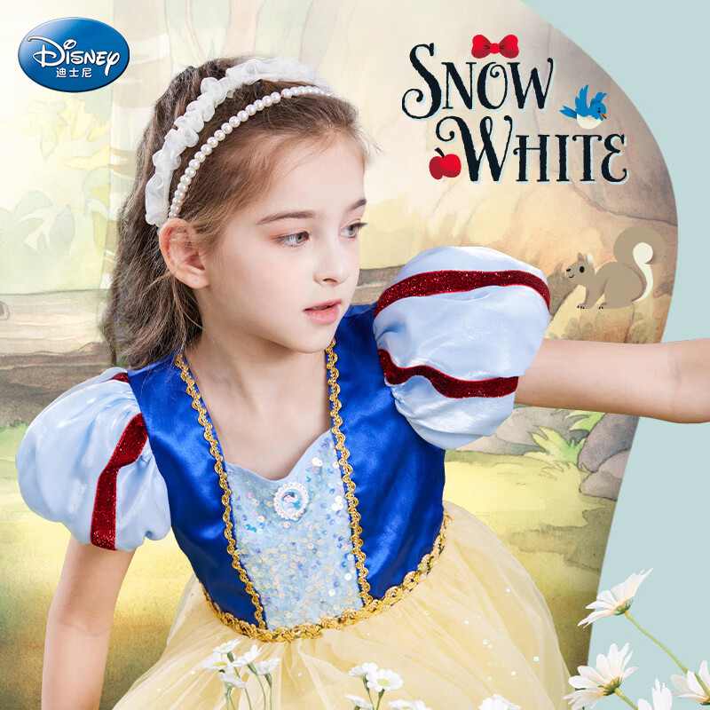 迪士尼女童连衣裙新款白雪公主裙子夏季款中小儿童装女孩礼服宝宝网纱 白雪公主 120 cm推荐18-22kg体重