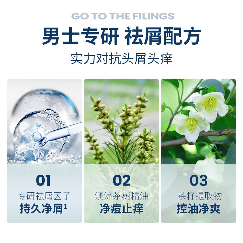 阿道夫男士洗发水沐浴露男士专用套装茶树精油蓬松去屑净痘止痒深层清洁 控油+去屑洗发水450ml*2