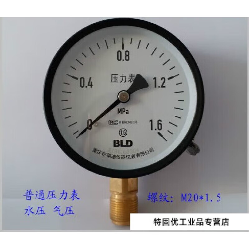 重慶布萊迪壓力表Y-100普通壓力表螺紋M20*1.5水壓 氣壓 0-2.5MPA