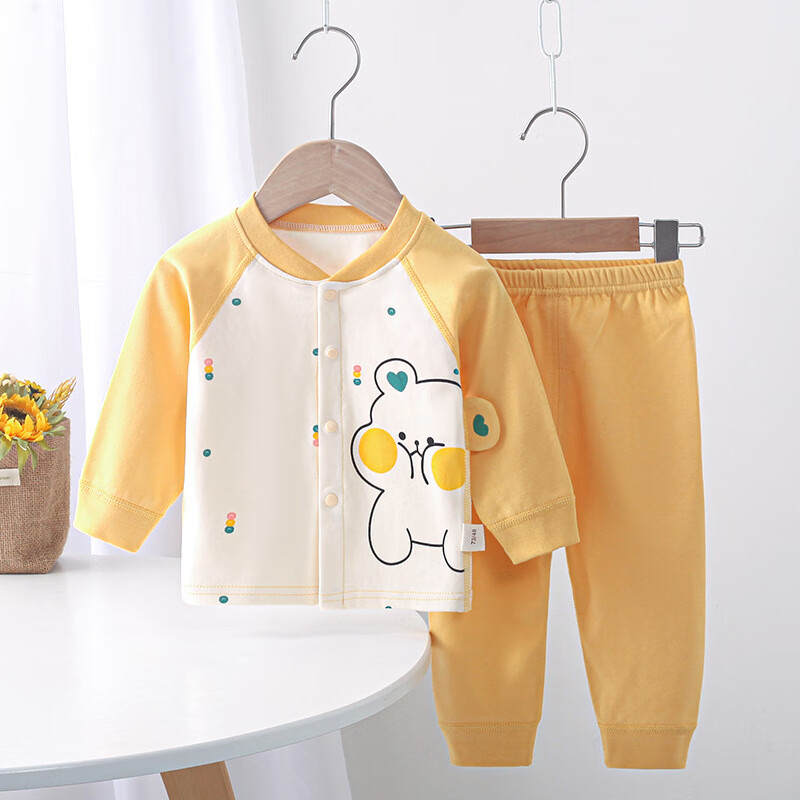 糖贝新生婴儿衣服分体套装无骨纯棉秋衣秋裤两件套内衣0-12个月宝宝 粉色点熊【纯棉套装】-四季款 90 cm(12-15个月) 23-25斤
