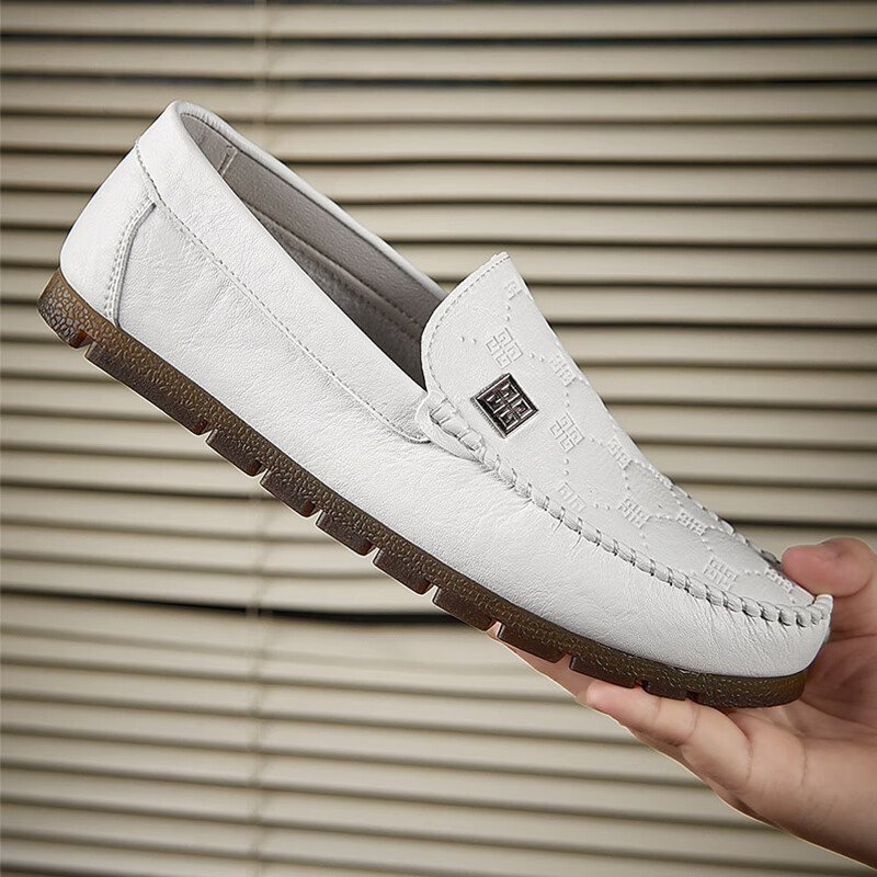 男2023年新款一脚蹬驾车男鞋社会精神小伙男士休闲皮鞋 白色标马9911