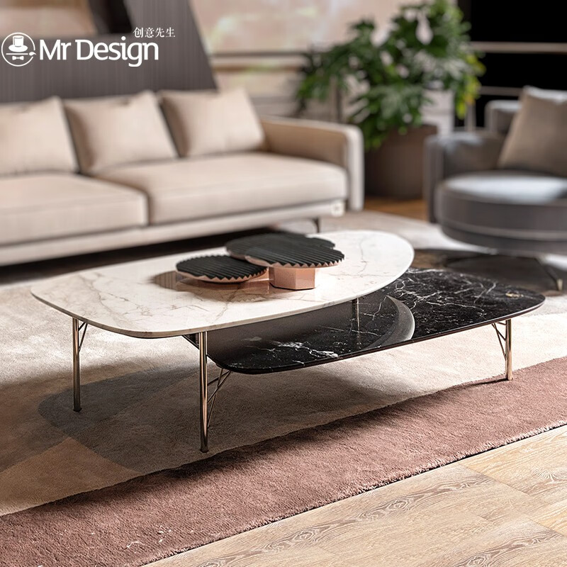 idea) 茶几意式轻奢后现代异形茶几意大利咖啡桌普拉达绿石客厅家具