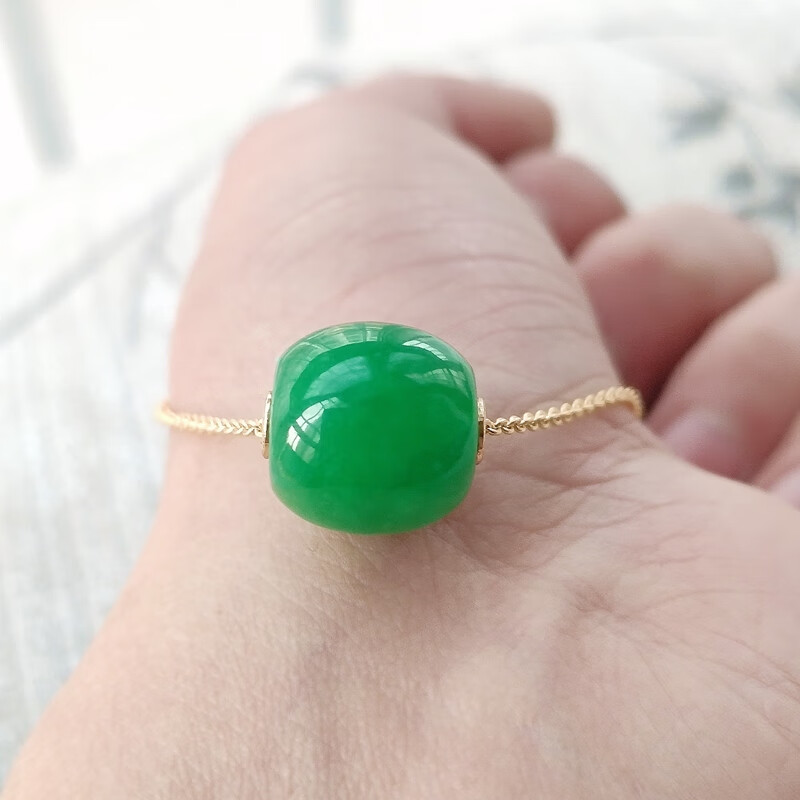 聪蝶缅甸老坑翡翠满绿路路通吊坠桶珠冰糯阳绿z运珠子男女手链锁骨链