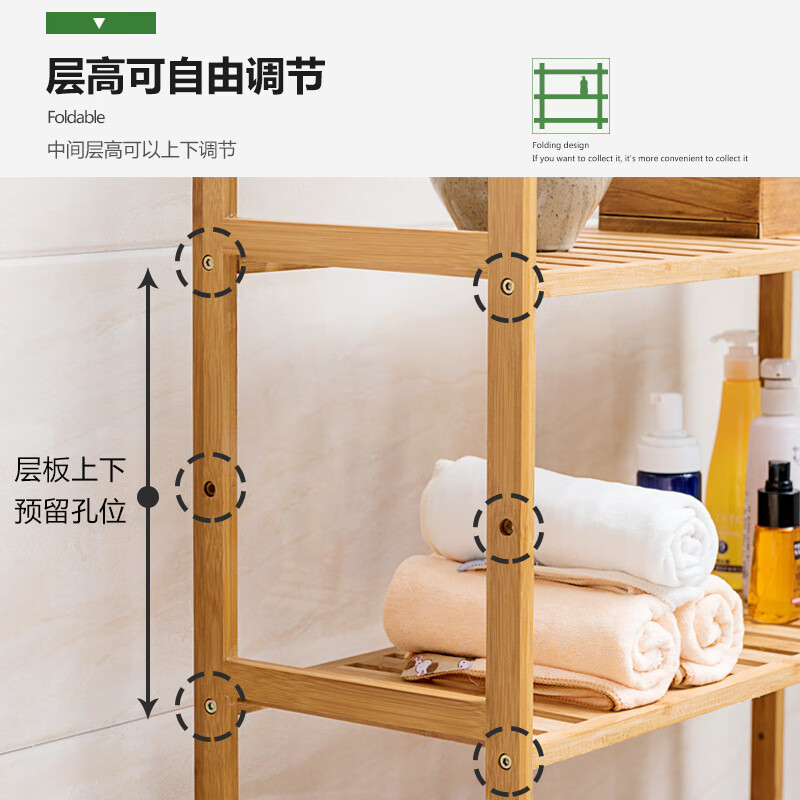 置物架多层多功能落地收纳架餐厅客厅家用整理组装移动木架子 3层-35