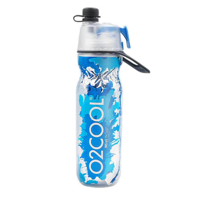 O2COOL喷雾水杯儿童学生喷水杯子户外运动保冷杯挤压式软水壶美国进口 款-水滴蓝
