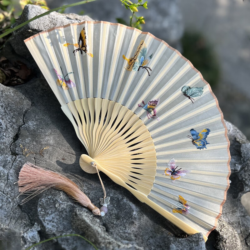 芳居道老閶門蘇州刺繡扇子刺繡折扇古風(fēng)扇子古風(fēng)折扇蘇繡雙面繡扇子旗袍 【刺繡折扇】化蝶