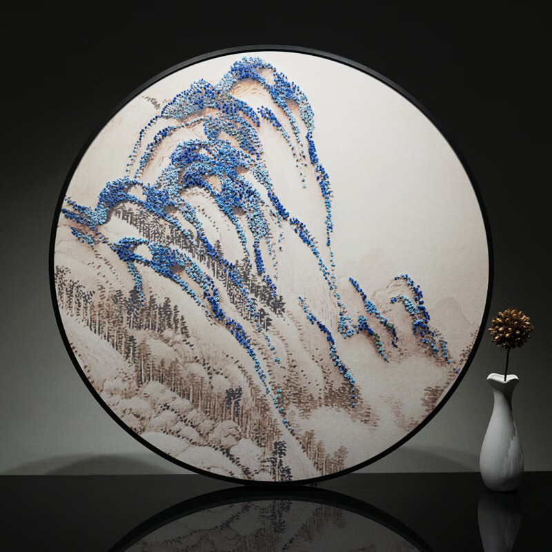 现代轻奢新中式苏绣装饰挂画锦绣山河圆形玄关过道背景壁画 锦绣山河a