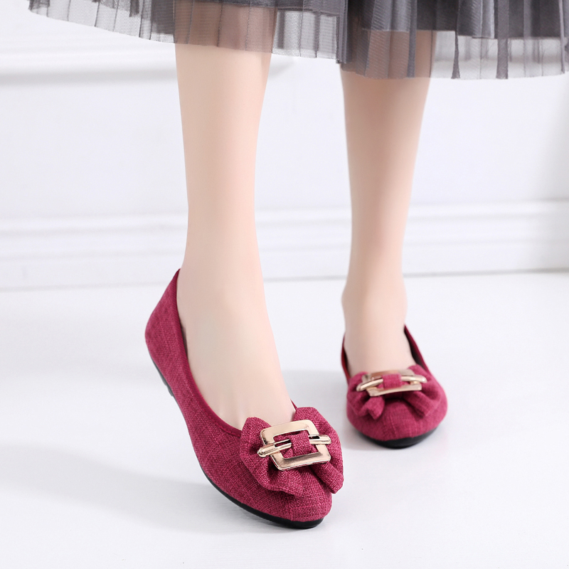 布鞋时尚女鞋舒适女士单鞋优雅旗袍鞋一脚蹬懒人女单鞋 aj2067红色 34