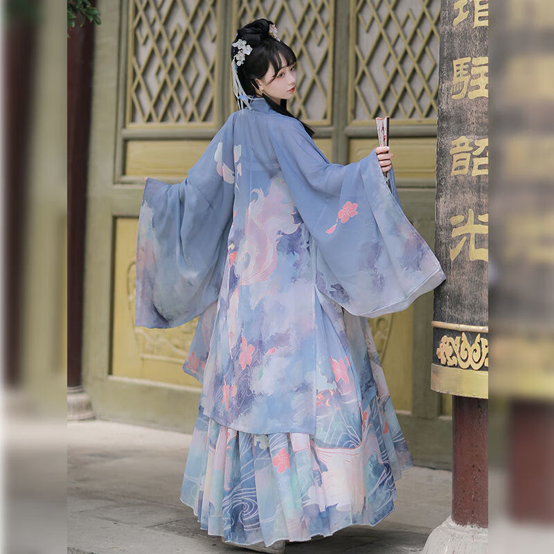 尚居芳秋冬曹州府原创【九尾】汉服女齐胸襦裙中国风学生大袖 蓝色大